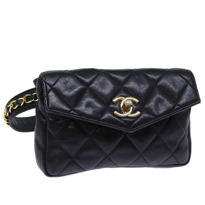 CHANEL Matelasse Turn Lock Waist bag Leather Black CC bs13969