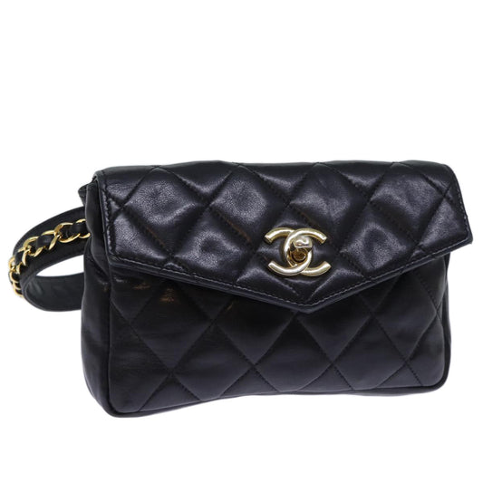 CHANEL Matelasse Turn Lock Waist bag Leather Black CC bs13969