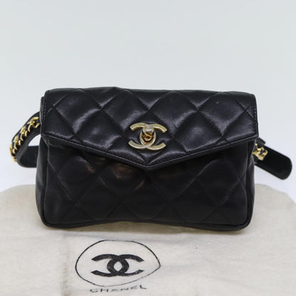 CHANEL Matelasse Turn Lock Waist bag Leather Black CC bs13969