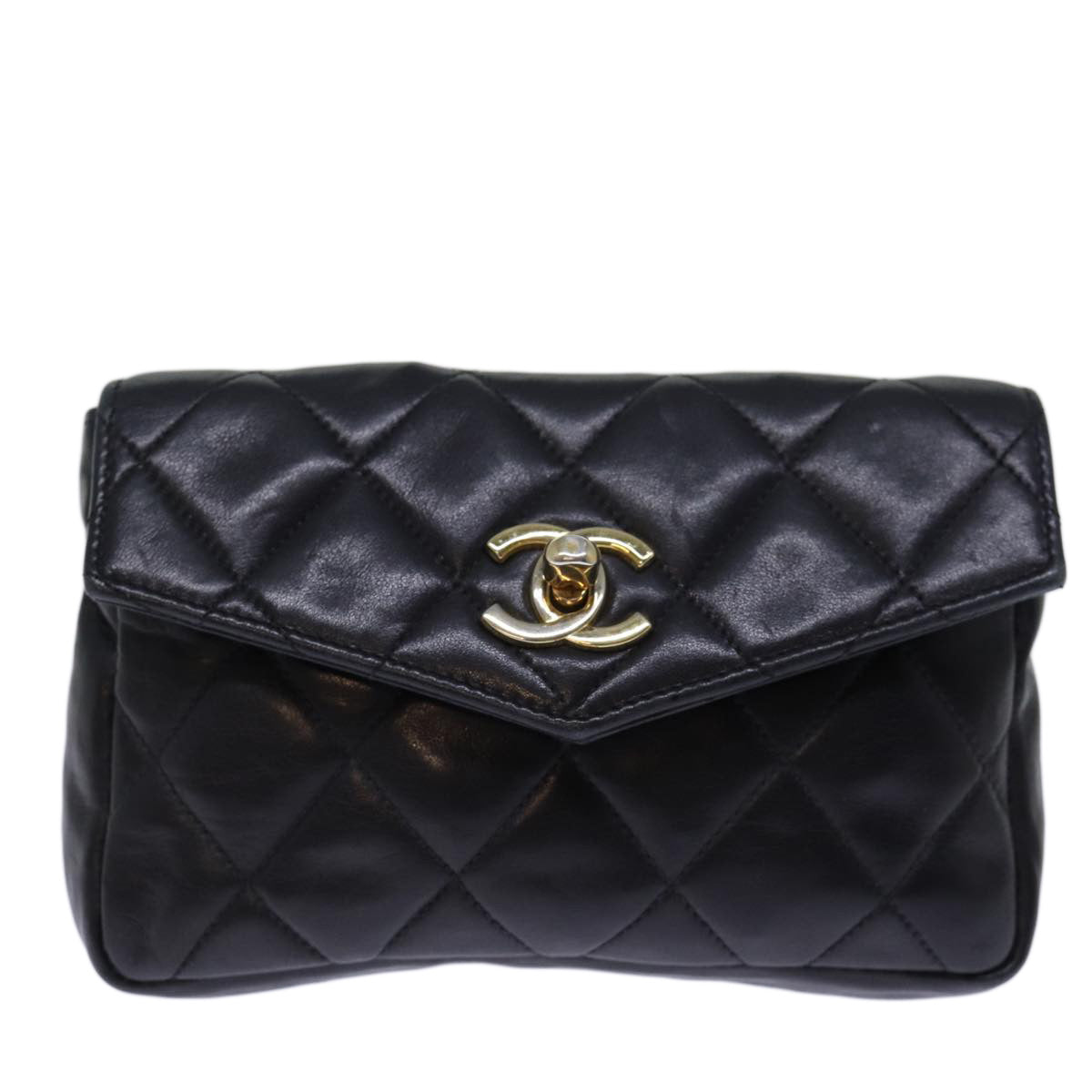 CHANEL Matelasse Turn Lock Waist bag Leather Black CC bs13969
