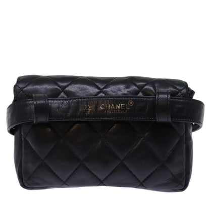 CHANEL Matelasse Turn Lock Waist bag Leather Black CC bs13969