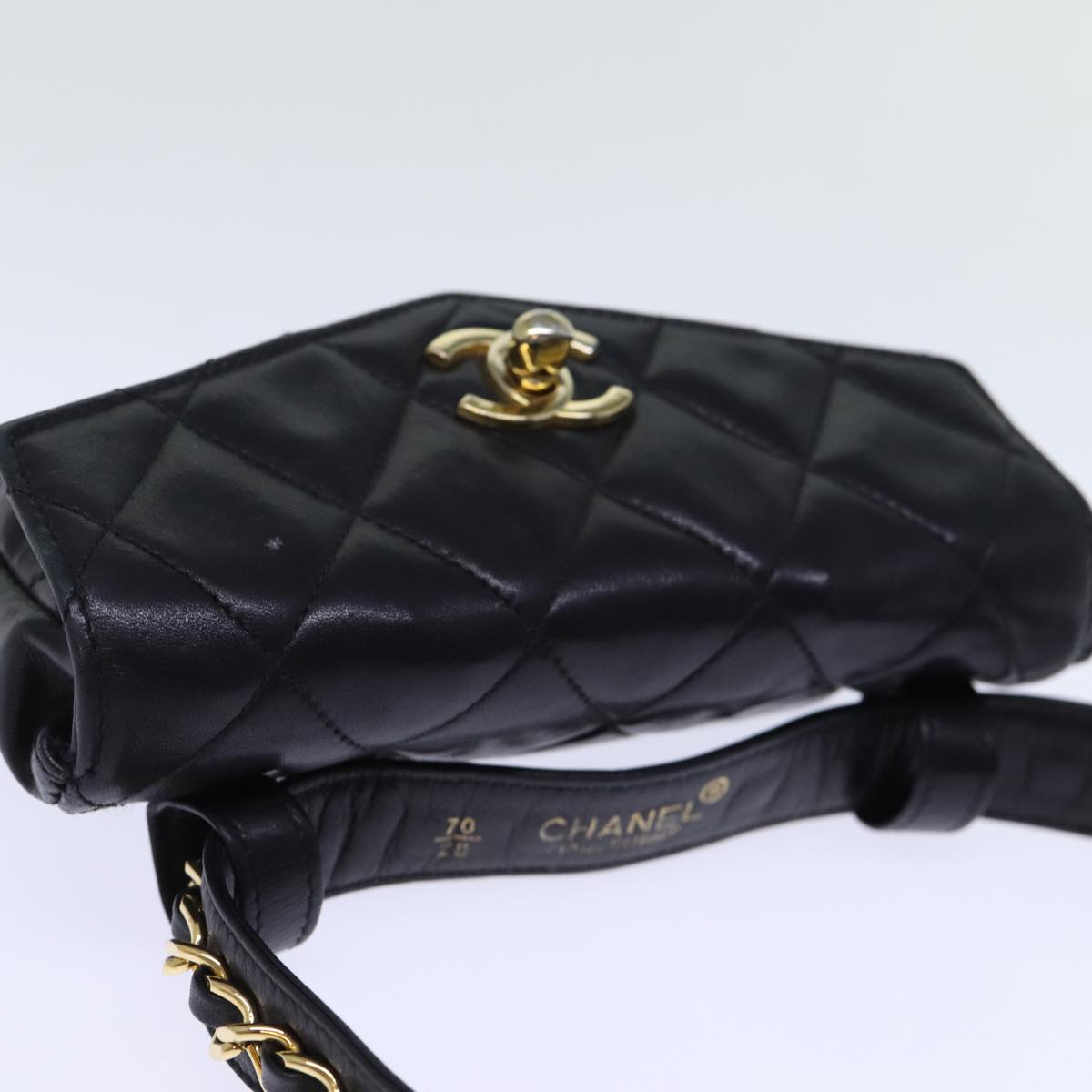 CHANEL Matelasse Turn Lock Waist bag Leather Black CC bs13969
