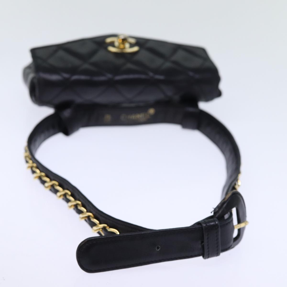 CHANEL Matelasse Turn Lock Waist bag Leather Black CC bs13969