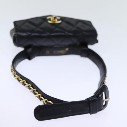 CHANEL Matelasse Turn Lock Waist bag Leather Black CC bs13969