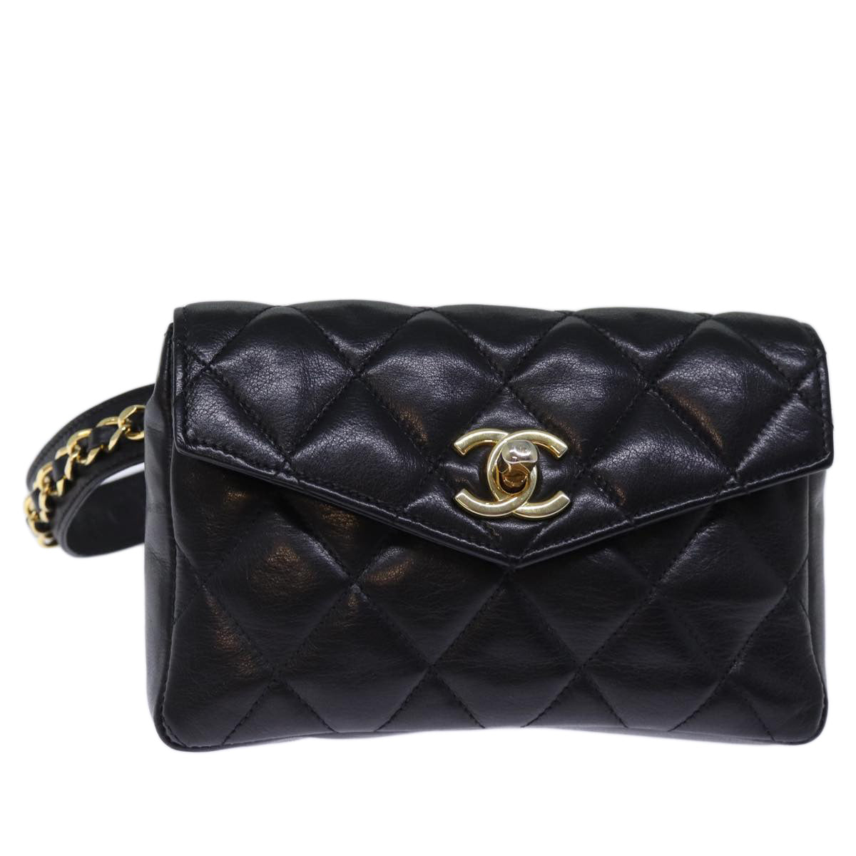 CHANEL Matelasse Turn Lock Waist bag Leather Black CC bs13970