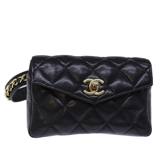 CHANEL Matelasse Turn Lock Waist bag Leather Black CC bs13970
