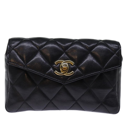 CHANEL Matelasse Turn Lock Waist bag Leather Black CC bs13970