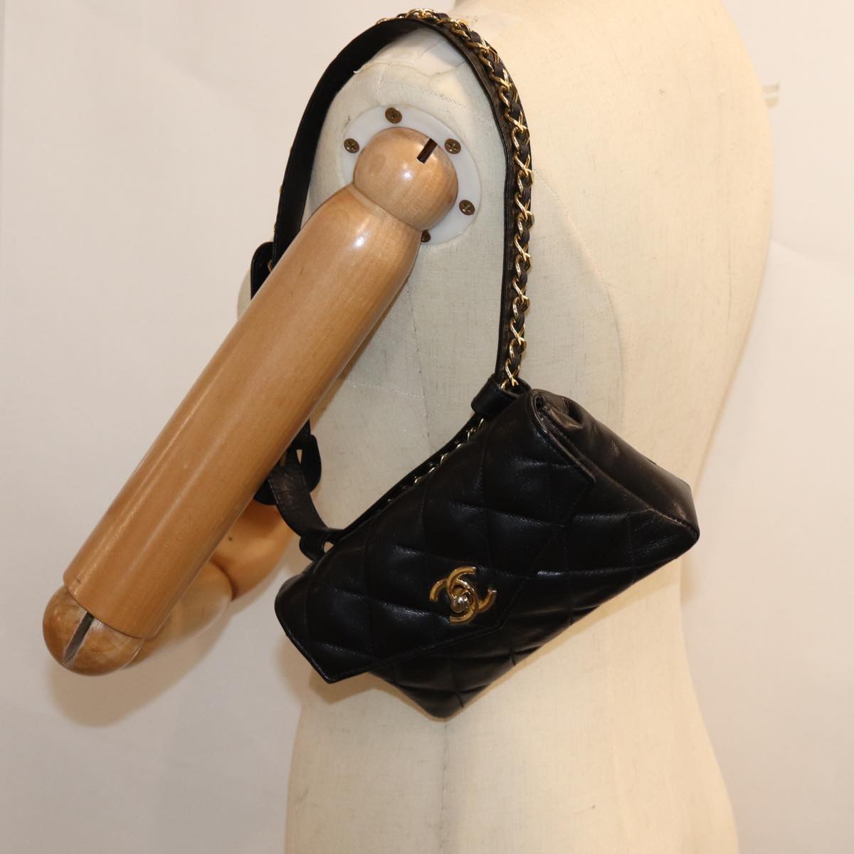 CHANEL Matelasse Turn Lock Waist bag Leather Black CC bs13970