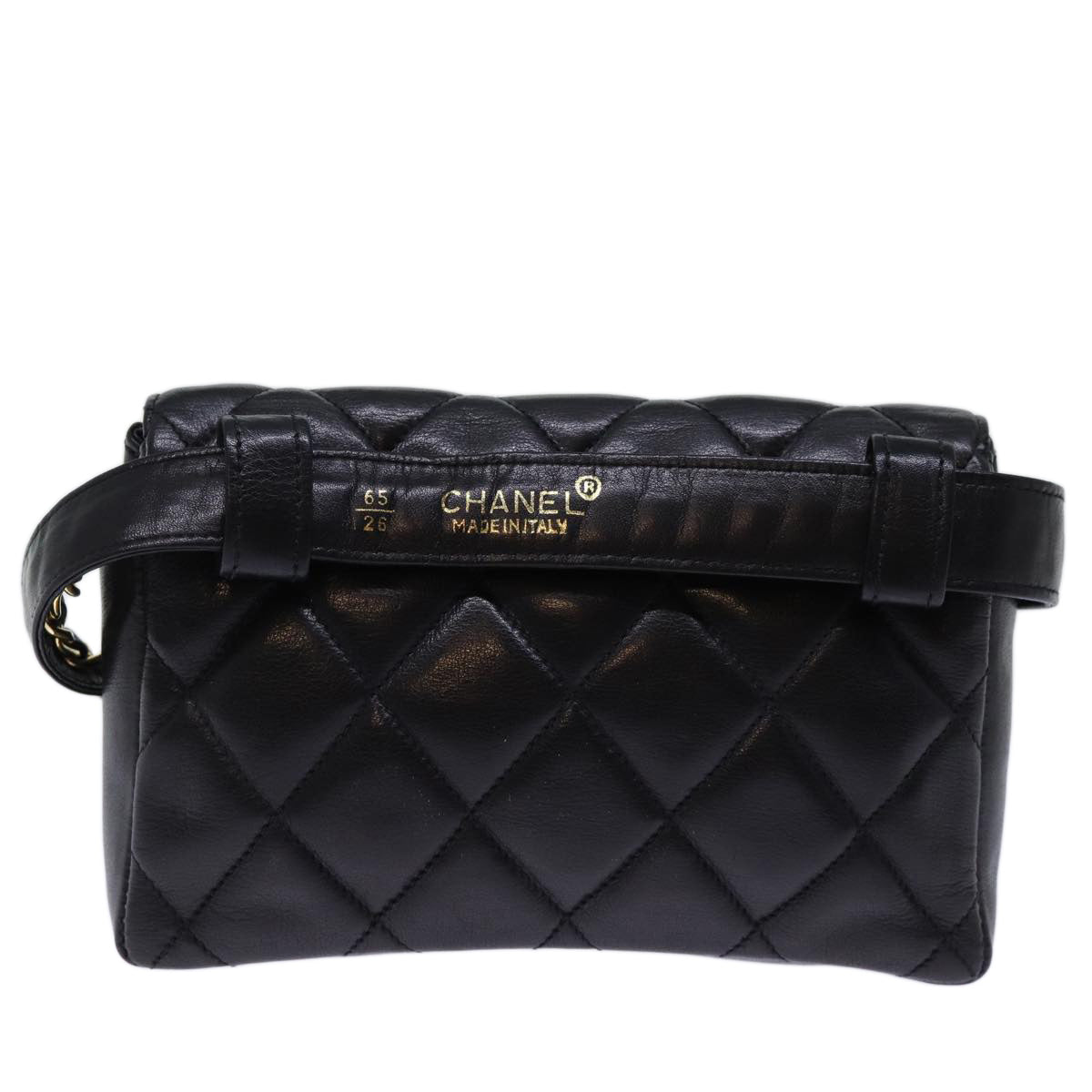 CHANEL Matelasse Turn Lock Waist bag Leather Black CC bs13970