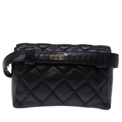 CHANEL Matelasse Turn Lock Waist bag Leather Black CC bs13970