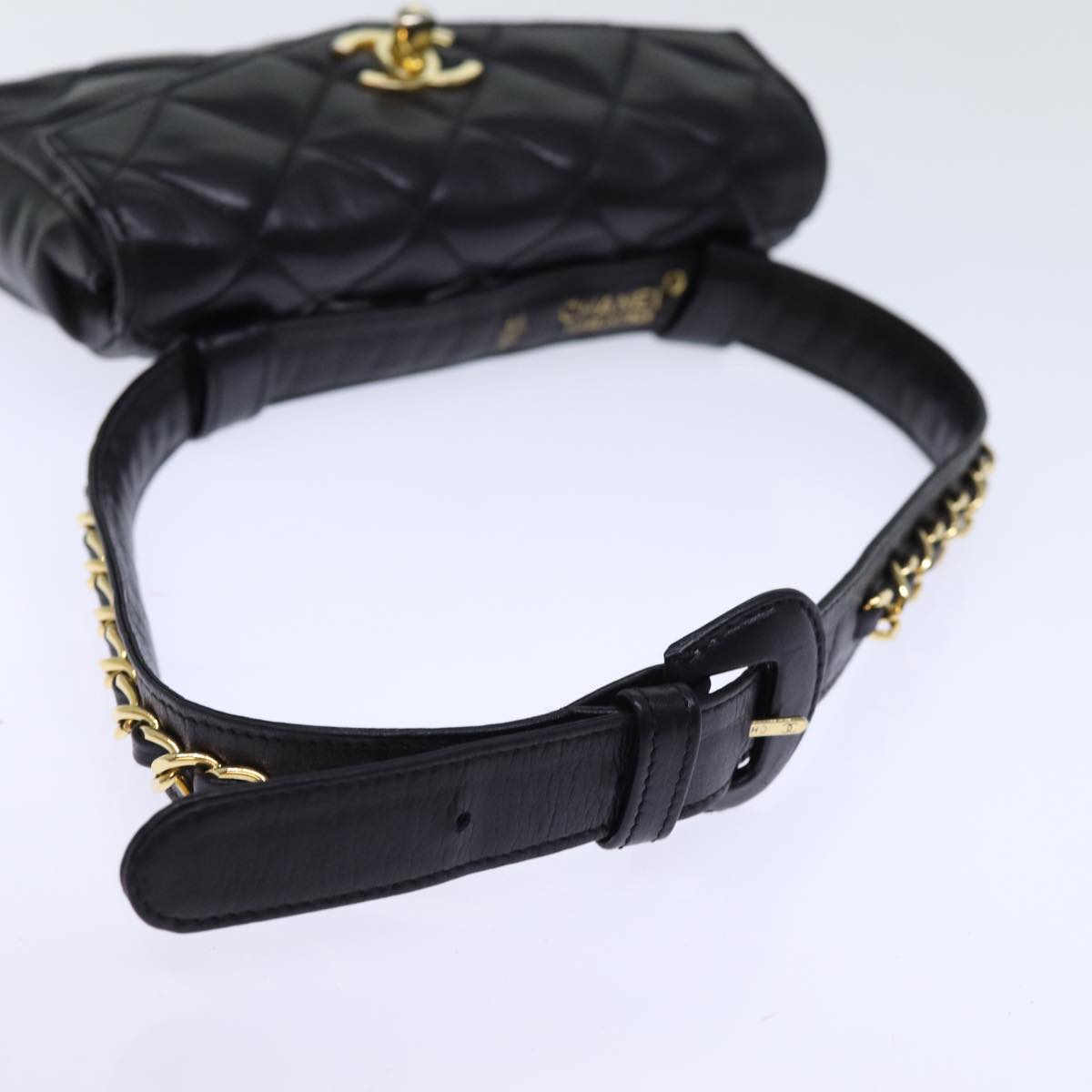 CHANEL Matelasse Turn Lock Waist bag Leather Black CC bs13970