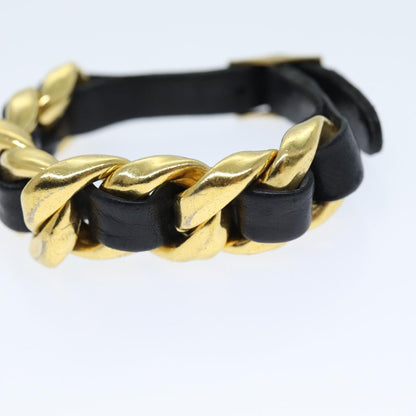 CHANEL Bracelet Metal Leather Gold Black CC bs13971
