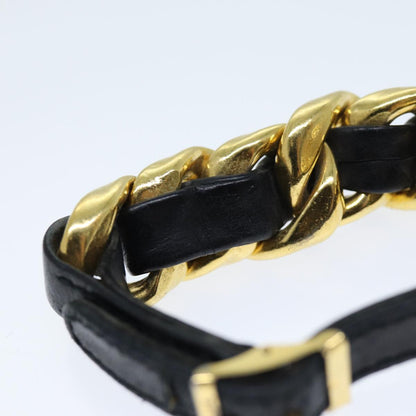 CHANEL Bracelet Metal Leather Gold Black CC bs13971