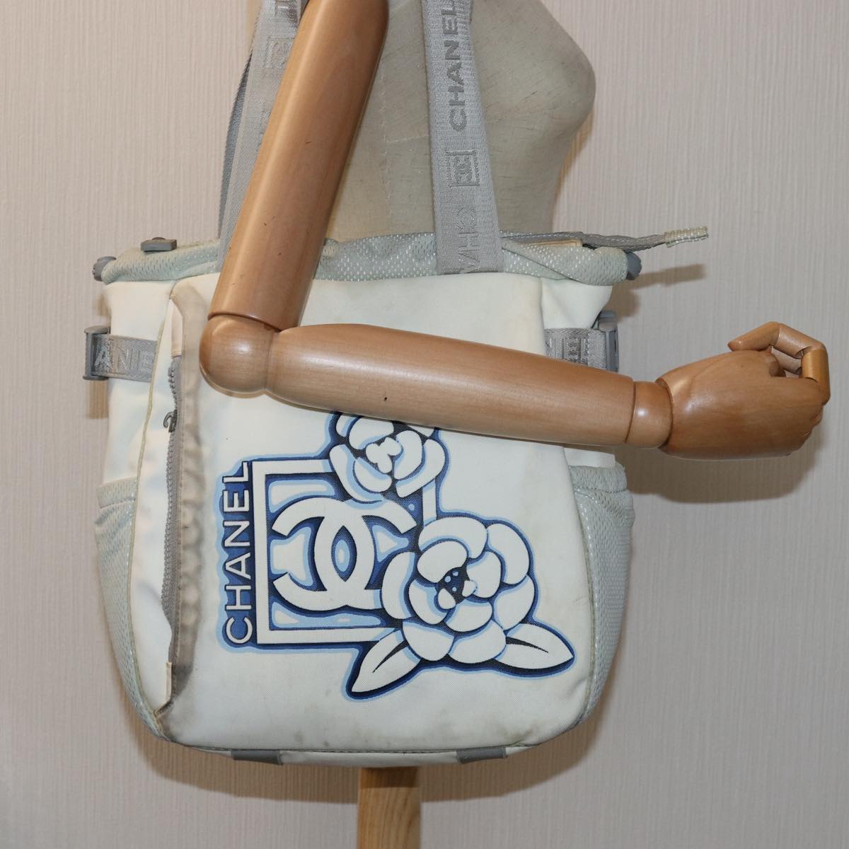 CHANEL Tote Bag Nylon White CC bs14294