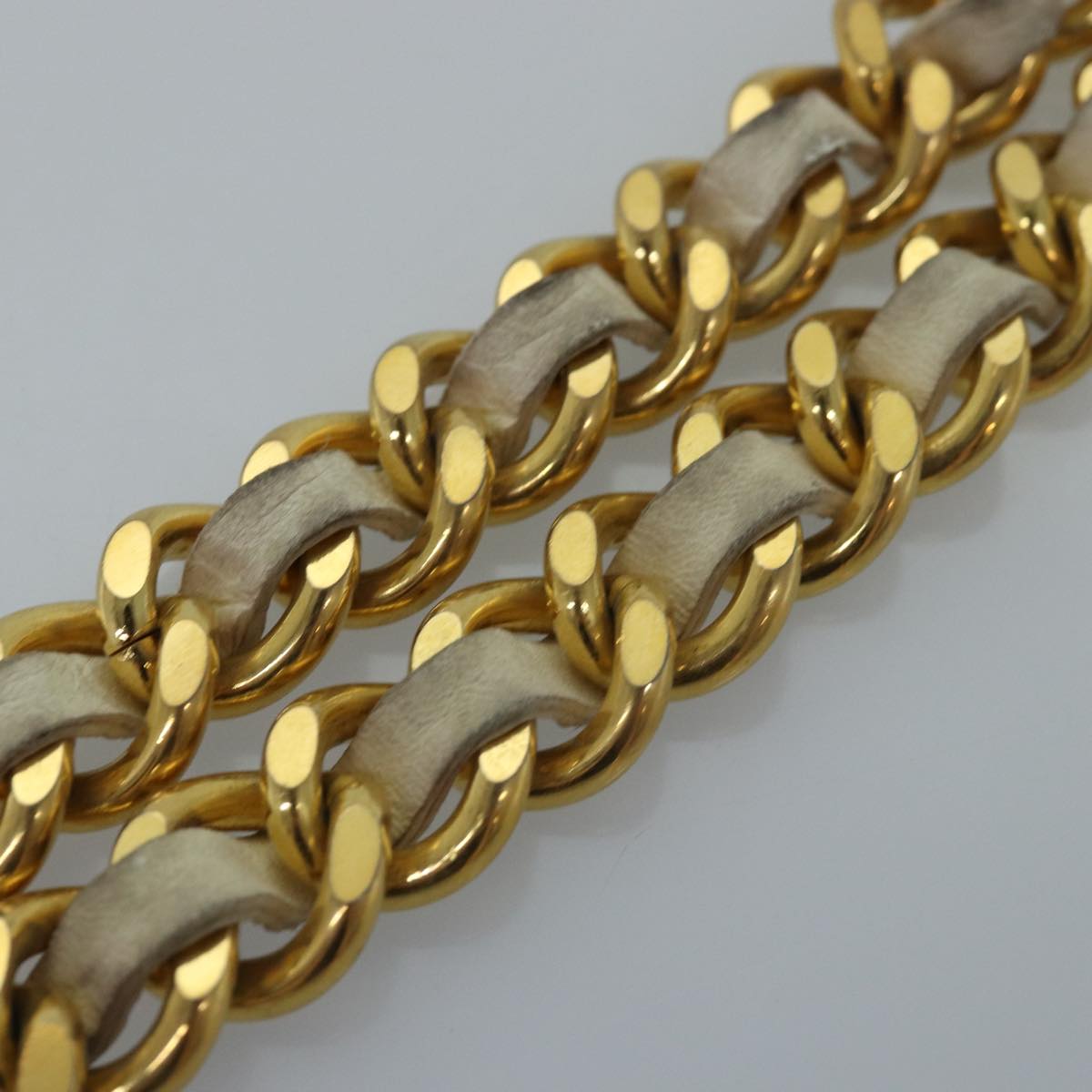 CHANEL Chain Belt metal 32.3"""""""" Gold White CC bs14521
