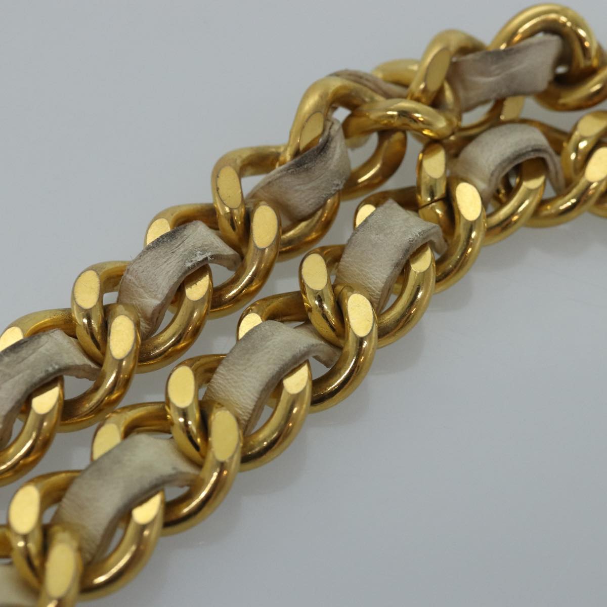 CHANEL Chain Belt metal 32.3"""""""" Gold White CC bs14521