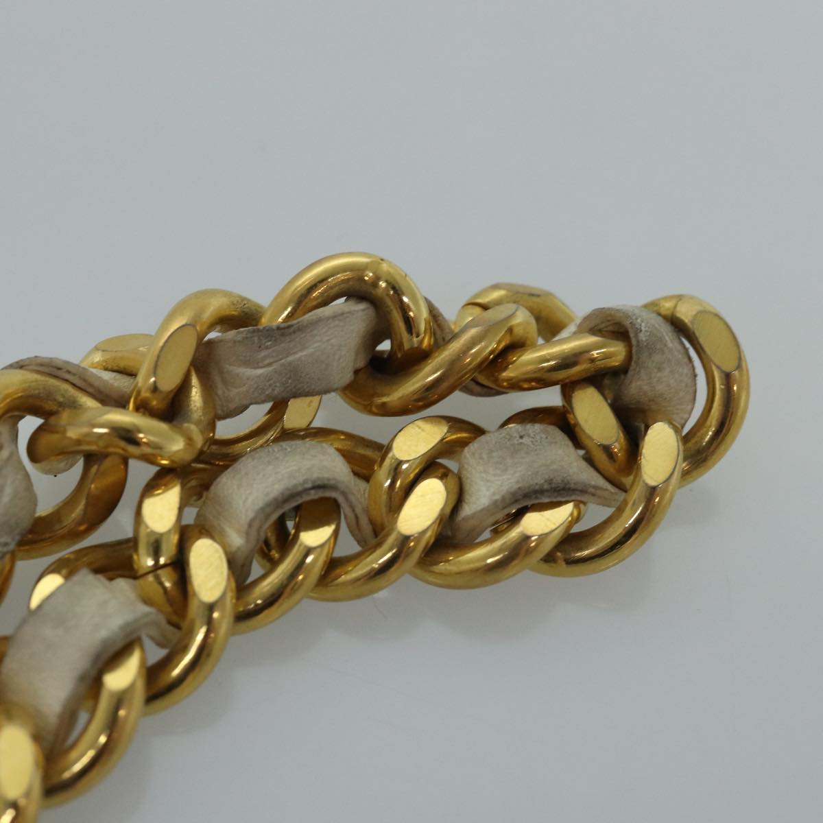 CHANEL Chain Belt metal 32.3"""""""" Gold White CC bs14521