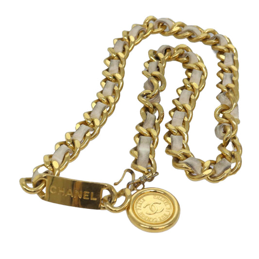 CHANEL Chain Belt metal 32.3"""""""" Gold White CC bs14521