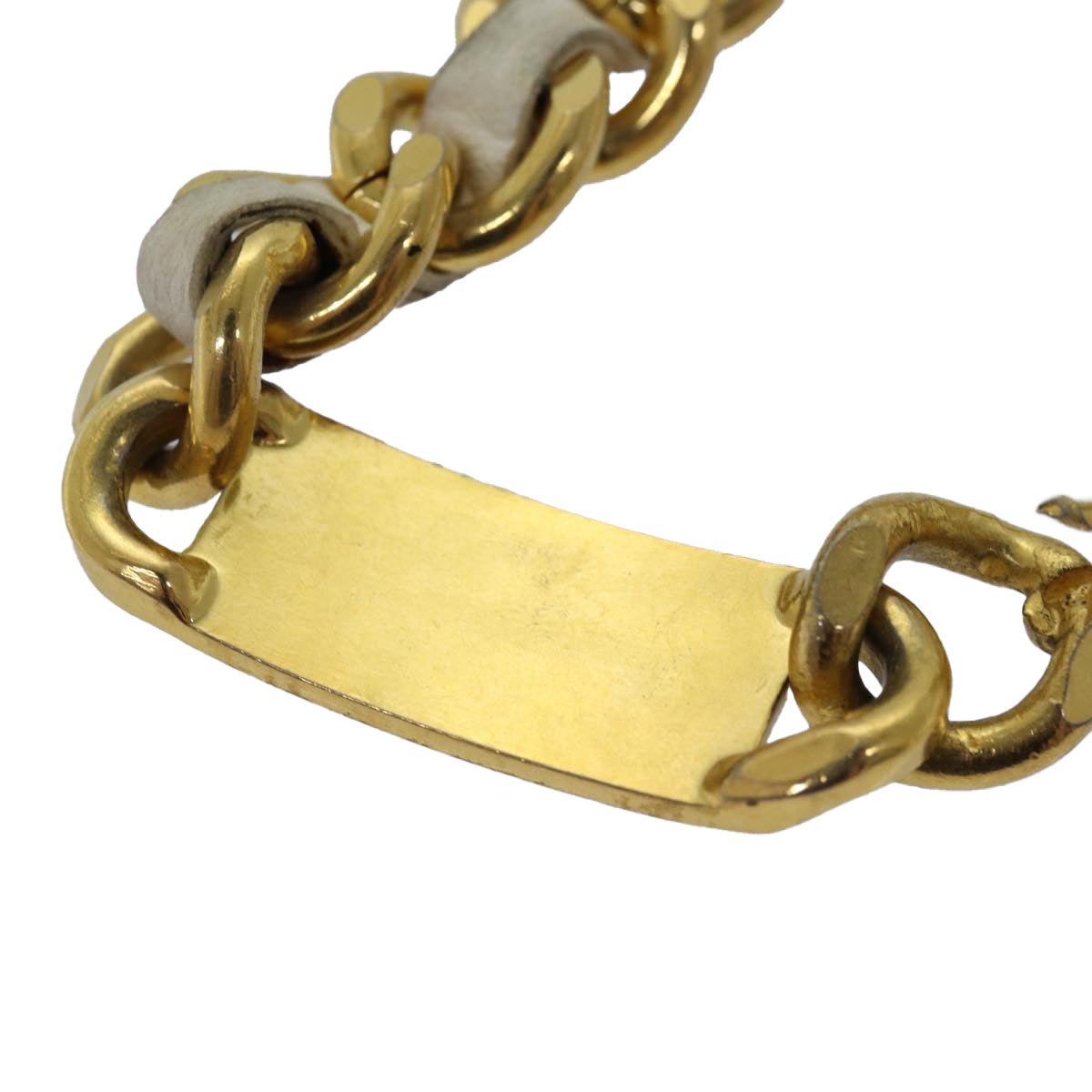 CHANEL Chain Belt metal 32.3"""""""" Gold White CC bs14521