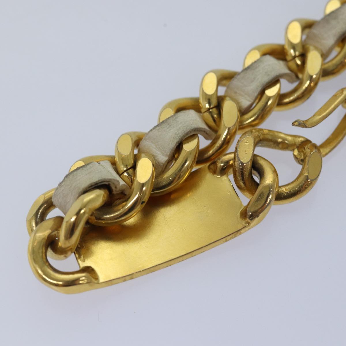 CHANEL Chain Belt metal 32.3"""""""" Gold White CC bs14521