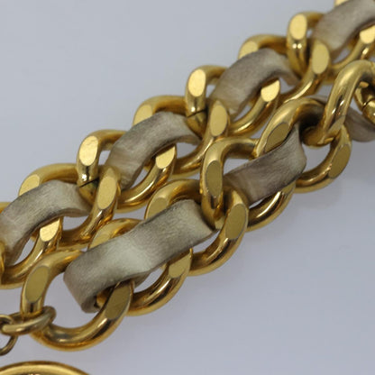 CHANEL Chain Belt metal 32.3"""""""" Gold White CC bs14521