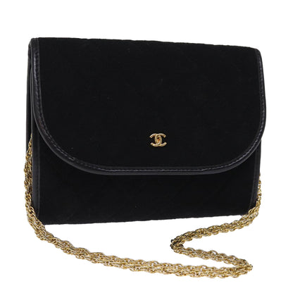 CHANEL Matelasse Chain Shoulder Bag cotton Black CC bs14749A