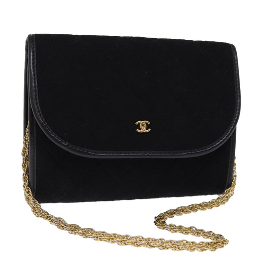 CHANEL Matelasse Chain Shoulder Bag cotton Black CC bs14749A