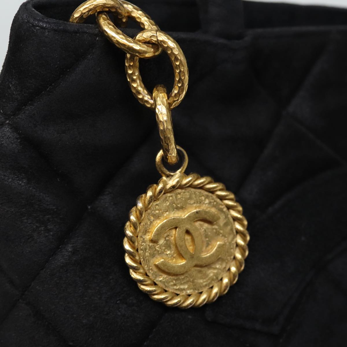 CHANEL Matelasse Tote Bag Suede Standard Black CC bs14754