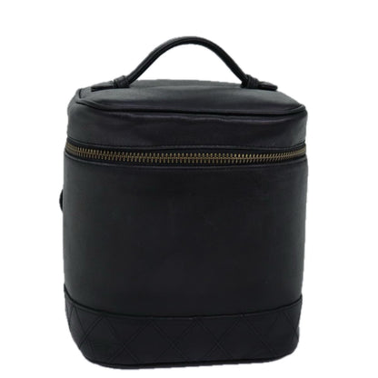 CHANEL Bicolole Vanity Cosmetic Pouch Leather Black CC bs14966