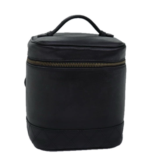 CHANEL Bicolole Vanity Cosmetic Pouch Leather Black CC bs14966