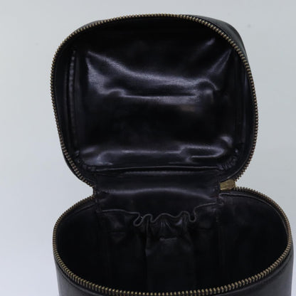 CHANEL Bicolole Vanity Cosmetic Pouch Leather Black CC bs14966