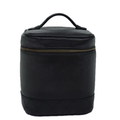 CHANEL Bicolole Vanity Cosmetic Pouch Leather Black CC bs14966