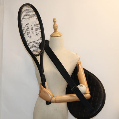 CHANEL Tennis Racket And Ball Set Leather Black White CC bs15099A
