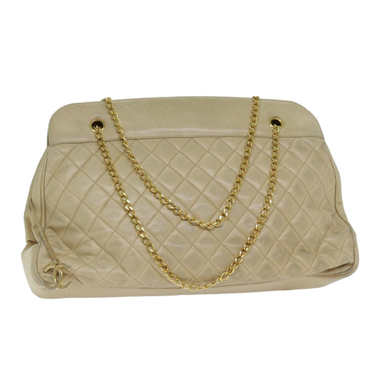 CHANEL Matelasse Chain Shoulder Bag Lamb Skin Beige CC bs15118