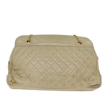 CHANEL Matelasse Chain Shoulder Bag Lamb Skin Beige CC bs15118