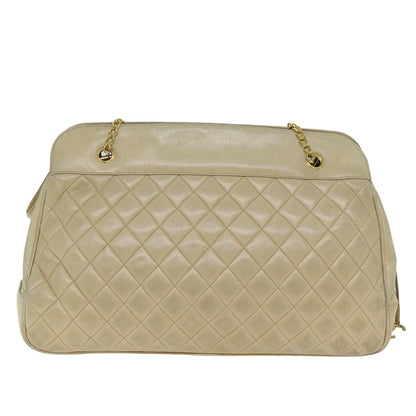 CHANEL Matelasse Chain Shoulder Bag Lamb Skin Beige CC bs15118
