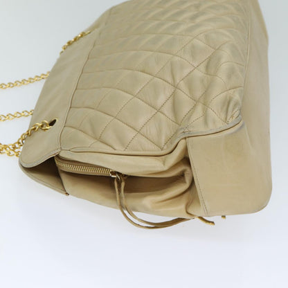 CHANEL Matelasse Chain Shoulder Bag Lamb Skin Beige CC bs15118