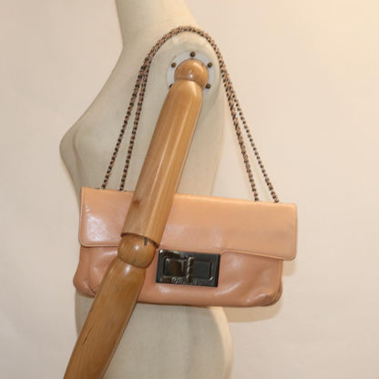 CHANEL Turn Lock Chain Shoulder Bag Lamb Skin Pink CC bs15777