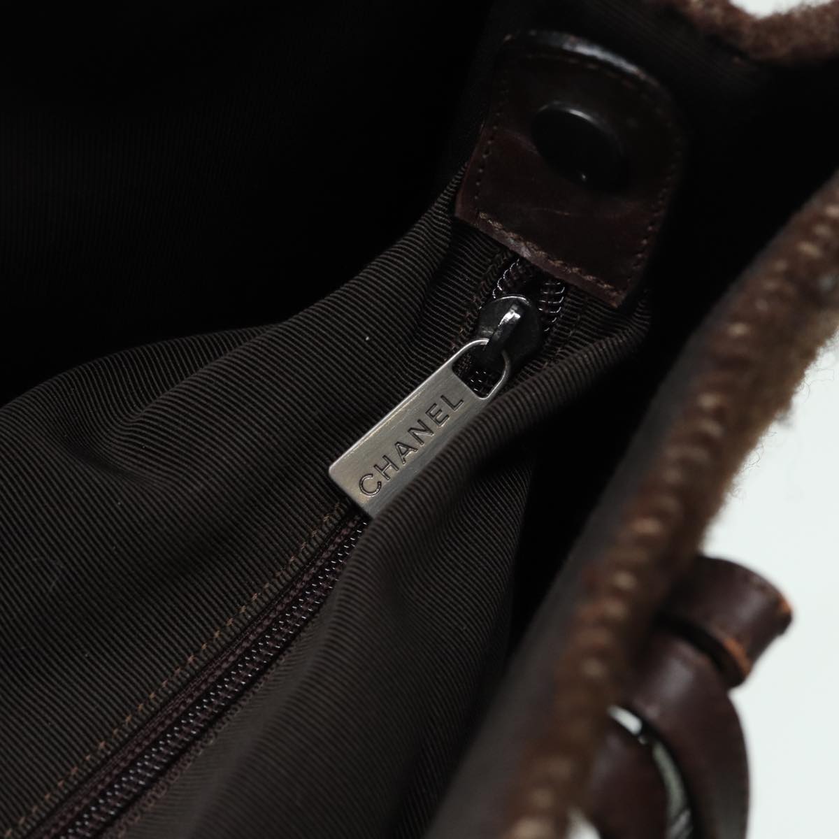 CHANEL Tote Bag Wool Brown CC bs15852