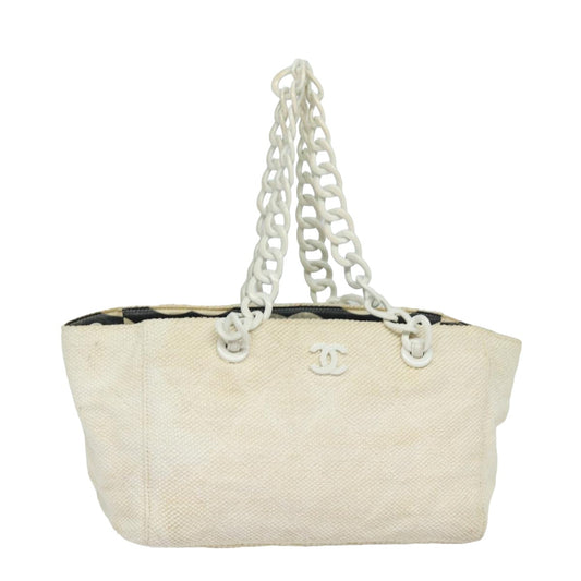 CHANEL Matelasse Chain Tote Bag Raffia White CC bs15861