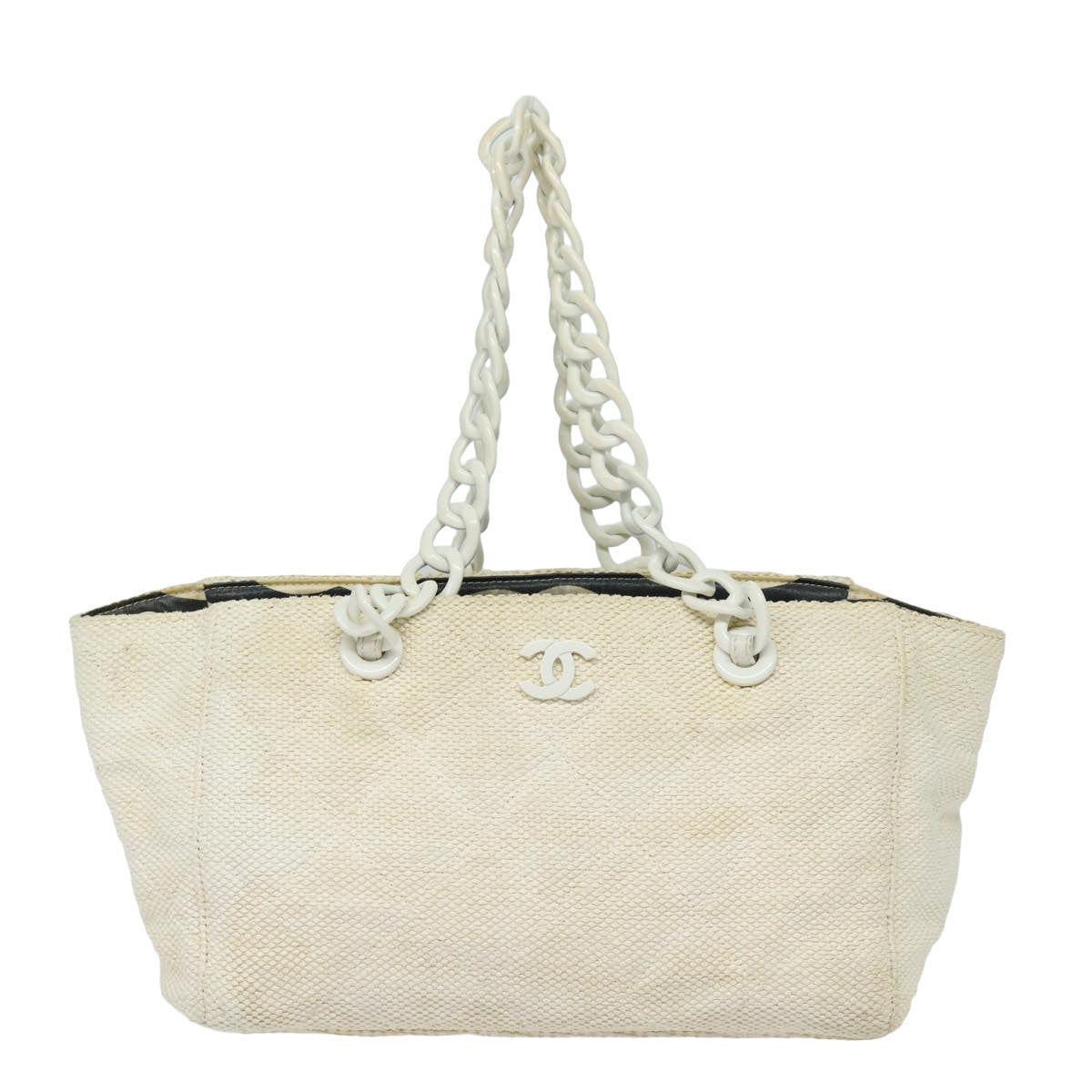 CHANEL Matelasse Chain Tote Bag Raffia White CC bs15861