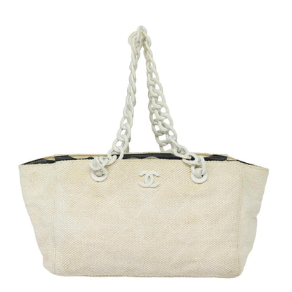 CHANEL Matelasse Chain Tote Bag Raffia White CC bs15861