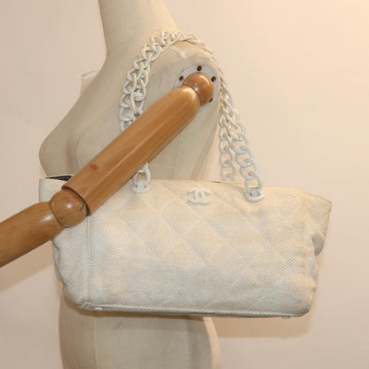 CHANEL Matelasse Chain Tote Bag Raffia White CC bs15861