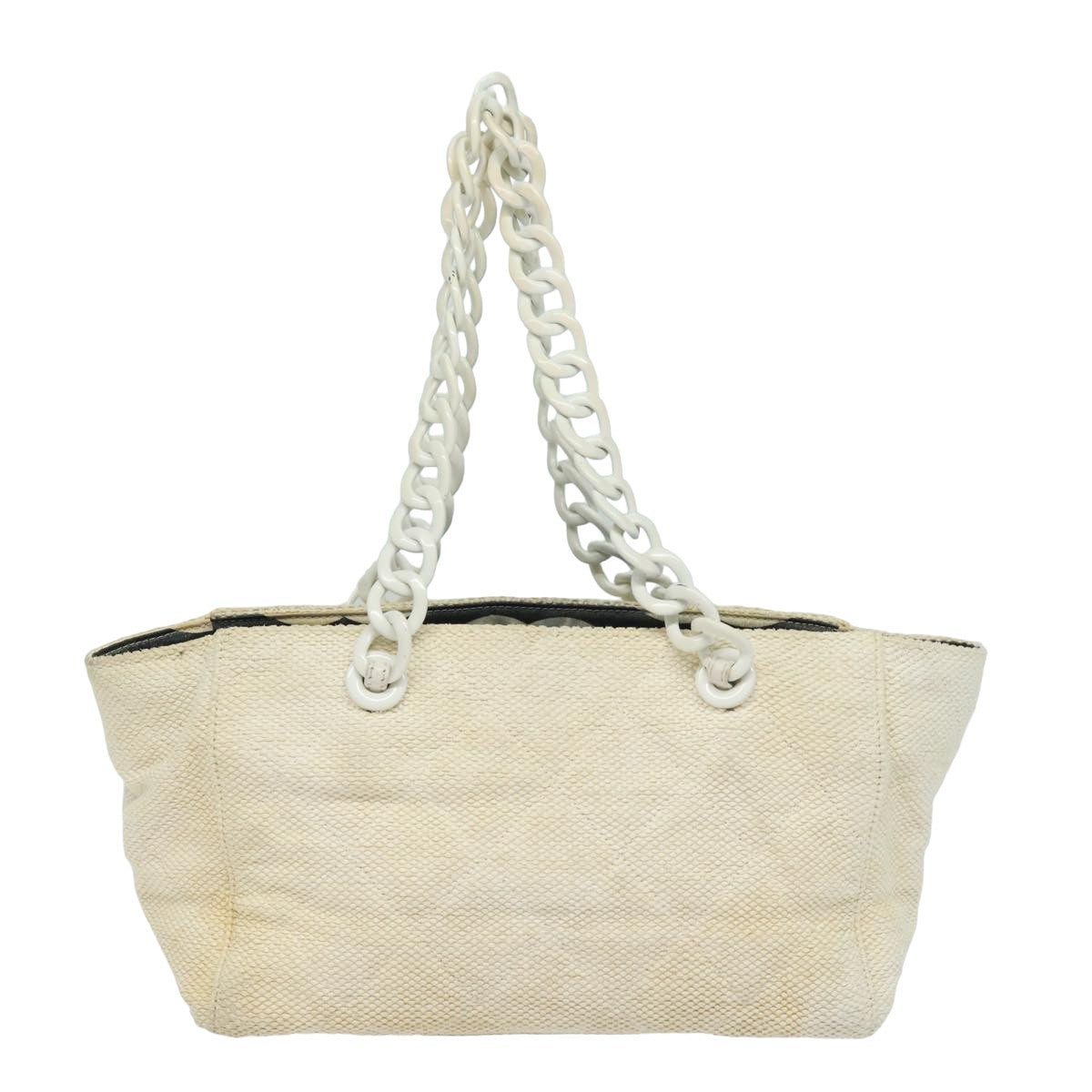 CHANEL Matelasse Chain Tote Bag Raffia White CC bs15861