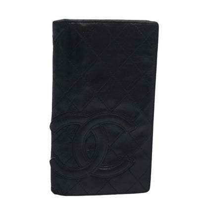 CHANEL Cambon Line Long Wallet Leather Black CC bs16463