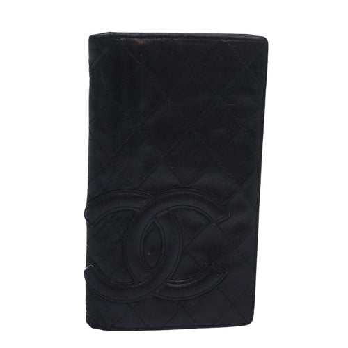 CHANEL Cambon Line Long Wallet Leather Black CC bs16463