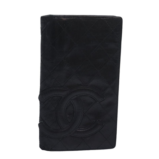 CHANEL Cambon Line Long Wallet Leather Black CC bs16463