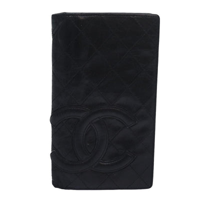 CHANEL Cambon Line Long Wallet Leather Black CC bs16463