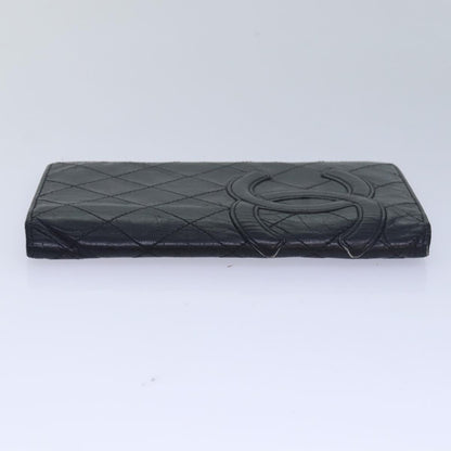 CHANEL Cambon Line Long Wallet Leather Black CC bs16463