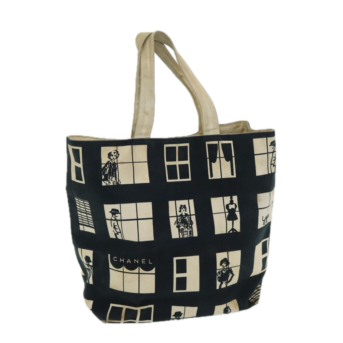 CHANEL Window line Tote Bag Canvas Black White gold CC bs16568